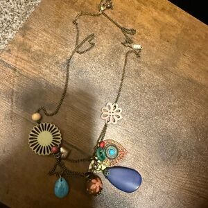Boho Multi-Charm Teardrop Pendant Necklace - Blue & Turquoise